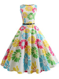 Print Vintage Dress Women Summer Pin Up Elegant Party Rockbility Robe A-Line Office Sundress