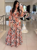 Women's Summer New V-Neck Fashion Elegant Print Long Dress Dress