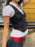 Buttoned Denim Y2K Corset Top-Outfit