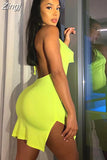 2023 Sleeveless Halter Bandage Split Sexy Mini Dress Summer Women Fashion Neon Color Backless Bodycon Y2K
