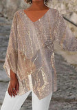 Women's Clothing 2025 Summer New T-Shirt Casual Loose Irregular Print Long-Sleeved V-Neck