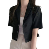 Version Of The Solid Color Short-Sleeved Cotton Tice Small Suit Woman 2025 Spring And Summer New Leisure Temperament Short Suit