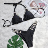 Zingj Sexy Metal Accessories Rhinestone Women's New Holiday Bikini Lace