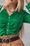 Spring Clothing Loose Tops Blouse Pleated Shirt Fashion Office Lady Long Sleeve Women Solid Cardigan Elegant New