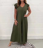 Summer New Women's Clothing With Lotus Leafy Broad Leg Trousers Solid Casual Jumpsuit