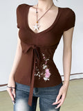Print Niche Design Waist Tie With Short T-Shirt Hottie Simple Casual