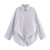 2025 New Women's Cotton Bat Sleeve Striped Clip Long Sleeve Shirt