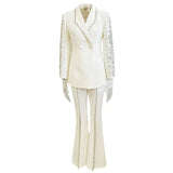 New Fashion Heavy Industry Nails Studded Suit Jacket Open Fork Trousers Set Two