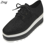 Women Shoes Patent Leather Lace Up Thick Heel Increased Flat Platform Oxford Shoes Woman Loafers Solid Casual Shoes Plus