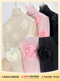 Zingj French Lace Undershirt Female Rose With Long-Sleeved T-Shirt Three-Dimensional Flower Mesh Advanced Sense