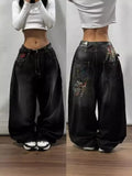 Black Wide-Legged Jeans 2025 New Spring And Autumn Style Middle Waist Style Sagging Jeans 211-0-Outfit