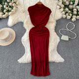 Goddess Of The Royal Sister Dress Fan Temperament Heart Folds To Receive The Waist Thin Long Bag Of The Hip