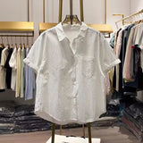 Short-Sleeved Shirt Women 2025 Summer Thin Single Pocket Design Loose Age Reduction Shirts Set Top
