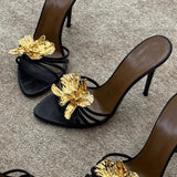 Summer 2025 Summer New Trendy With Metal Flowers Cool Slippers Temperament Sexy Thin And Toe Women's
