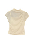 Xixi 2025 Spring And Summer New Korean Version Solid Color Half-Necked Net Yarn T-Shirt T-Shirt Women