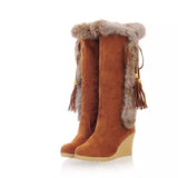 Autumn And Winter New Frosted Large-Size Slope And Long Boots Fur In One High Barrel Warm Boots Fur Snow Boots