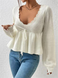 V-Neck Drawstring With Lotus Leaf-Side Skirt Knitted Head