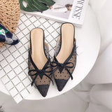 New Korean version of the red lace net yarn wave point pointed flat bottom half drag Muller shoes slippers
