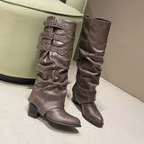 Belt Buckle Boots 2025 Spring New British Wind Point Western Cowboy Boots Retro Cowboy