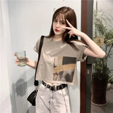 Zingj Celebrity Short-Sleeved T-Shirt Female Jacket Short Style Student Korean Version Loose 2024 Summer New Heart Machine Crop Ins