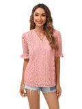 Hollow Out Lace Blouse Shirts Women Summer 2023 V Neck Short Flare Sleeve Blouse Ladies Top Solid Sexy Boho Blusas
