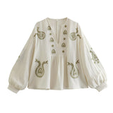 2025 Summer Women's New Loose Cotton Embroidery Shirt Top Women