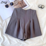 Women A-line Summer Short-skirt Office Lady Pleated Casual Holiday High Waist Loose Fashion Purple Lining Stylish