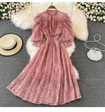 Wind Collar High-Rise Thin Foam Sleeve Lace Dress Bohemian Seaside Holiday Dress