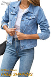Women's Solid Color Denim Jacket Casual Long Sleeve Button Down Chest Pocket Jean Jacket Autumn