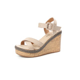 Zingj New Heel One Word Button Suede Exposed Toe Sandals Women's Waterproof Ighten Belt Buckle Women's