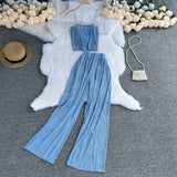 Zingj Suspenders Strapless Short Top High Waist Drop Feeling Wide Leg Pants Two-Piece
