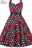 Dress Women Slim Halter Vintage Dress Print Floral Elegant Tunic Party Dresses Sundress Rockabilly