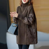 Autumn And Winter New Ocean Collar Splicing Sweater Female Korean Version Of The Fashion Loose Warm Coat Design Sense