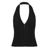 With The Same Strap To The Waist Hanging Neck Deep V-Neck Vest Sexy Hottie Thin Short Repair