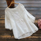 Loose Embroidery T-Shirt Woman 2025 Summer New Breathable Thin National Wind Top