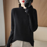 Zingj 2024 Autumn / Winter New Women's Korean Version Slim Half High Collar Short Solid Color Bottom Sweater-Outfit