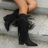 And Winter New Sharp Tips Sui Knight Boots Coarse And High-Heeling Long Boots Rivet V Mouth High-Bush Martin Boots