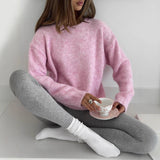 Leopard-Print Spliced Sweater Female Soft Thick Sheep Velvet Long Sleeve Knitted Tops In