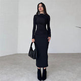 Spring And Autumn New High-Senior Sensing Solid Color Temperament Long-Singed-Up Dress