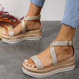 Summer New Large-Size Fish Mouth Buckle Slope Heel Sandals Women's Fashion Comfortable Thick-Soled Bright Face Women's