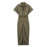New Linen Folding Waist Dress