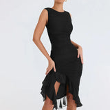 Zingj Style Fashion Solid Color Long Sleeve Temperament Slim Pleated Dress Autumn Female
