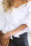 Harajuku Shirts White Blouse Sexy Off Shoulder Tops Solid V-Neck Fashion Women Blouse and Tops Y2K Clothes