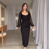 2025 New Women's Folds Solid Color Waist Temperament Fashion Dress