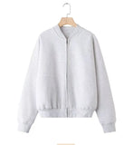 Women's INS Burst Zipper Bomber Jacket Jacket High-Rise Velvet