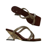Summer New Toe Slippers Women Wear Temperament Square Drill With Thick Heel Cool Drag High