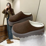 Women 2025 Autumn And Winter New Baotou Thick Bottom Height Half Slippers Women Round Head Loose Cake Bottom Plus Velvet Boun