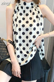 Summer Casual Vintage Chiffon Shirt Women Fashion Polka Dot Loose Women's Blouse Casual Sleeveless Tops Blusas