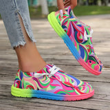 New Large-Size Lace With Color Low-Top Single Shoes Female National Style Graffiti Lazy Man Canvas Flat