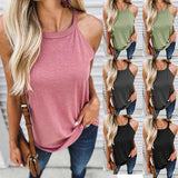 Zingj 2024 Wish Round Neck Neck Sleeveless Open Shoulder Vest T-Shirt
